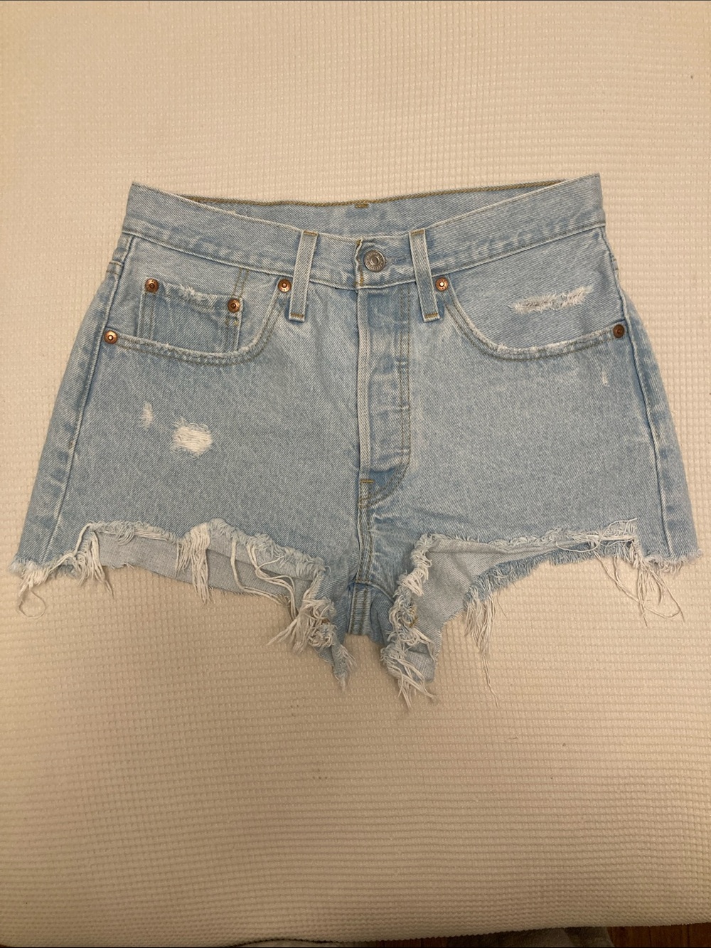 Levi's 501 Faded Light Blue Distressed Cutoff Jean Shorts